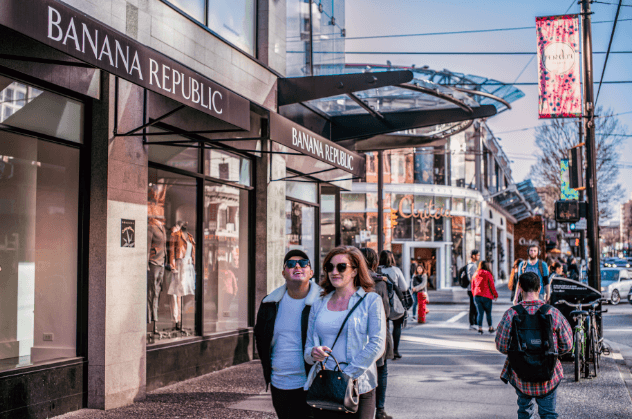 Robson street shopping, vancouver hi-res stock photography and